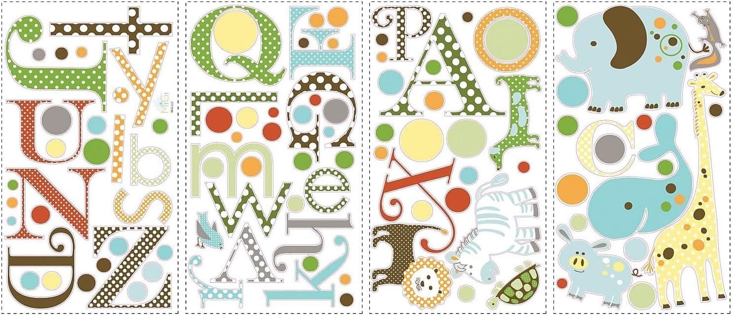 RoomMates RMK1440SCS Animal Alphabet Peel and Stick Wall Decals for Nursery