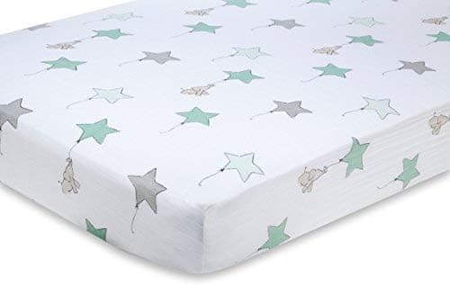 aden + anais Classic Crib Sheet, 100% Cotton Muslin, Super Soft, Breathable, Tailored Snug Fit, Up Up + Away