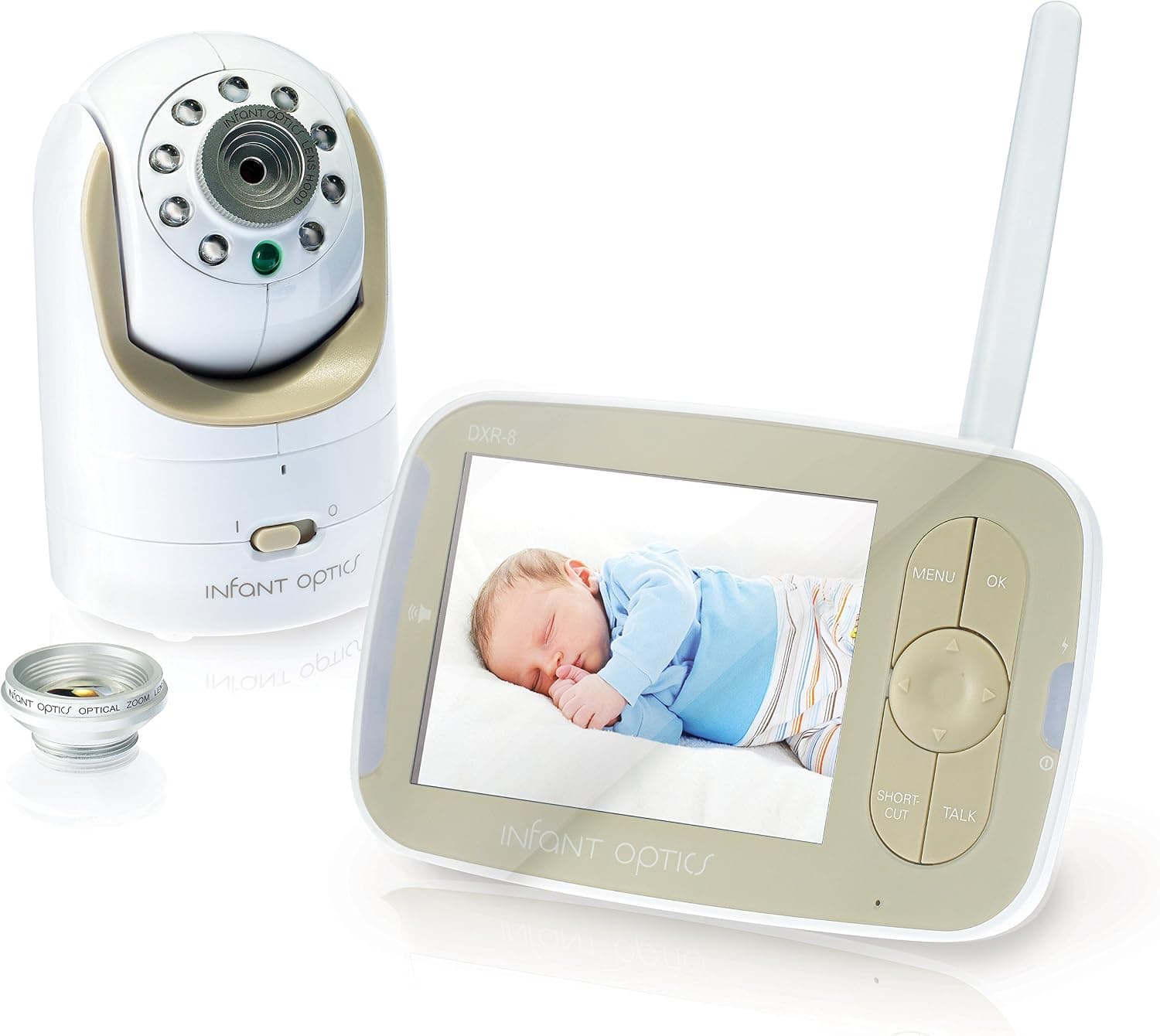 Infant Optics DXR-8 480p Video Baby Monitor, Non-WiFi, Interchangeable Lenses, Pan Tilt Zoom, Night