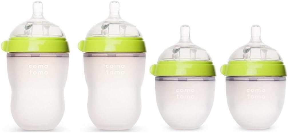 Comotomo Silicone Baby Bottles, Natural Feel Anti-Colic, 5 oz and 8 oz, Green, 4 Pack