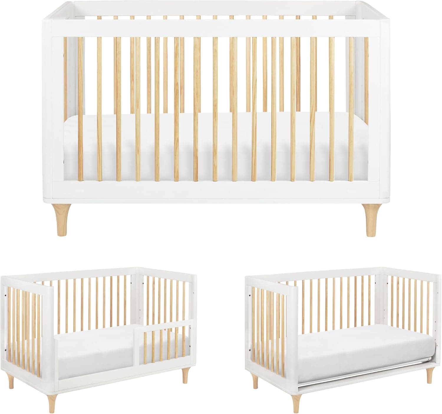 Babyletto Lolly 3-in-1 Convertible Crib with Toddler Bed Conversion Kit, White and Natural