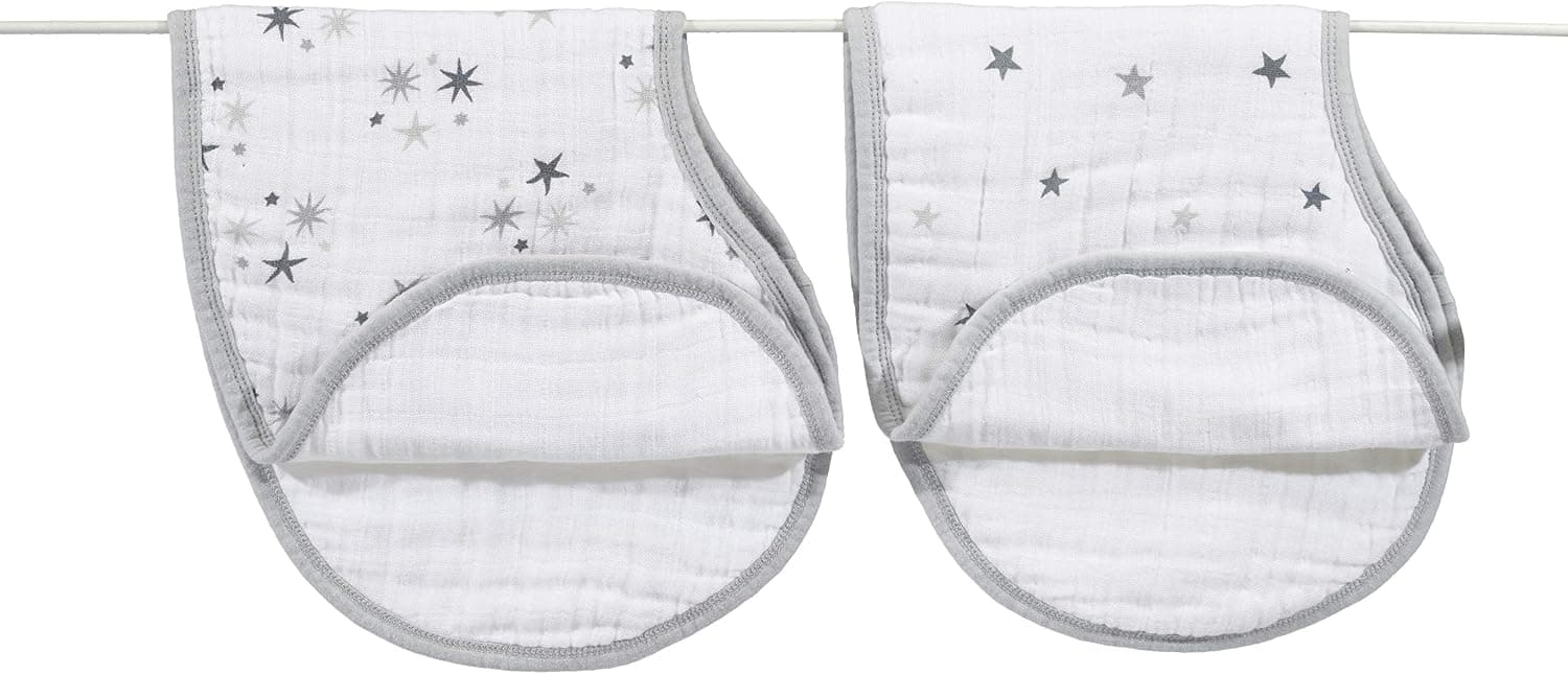 aden + anais Burpy Bib, 100% Cotton Muslin, Soft Absorbent 4 Layers, Burp Cloth and Bib, 2 Pack, Twinkle Stars