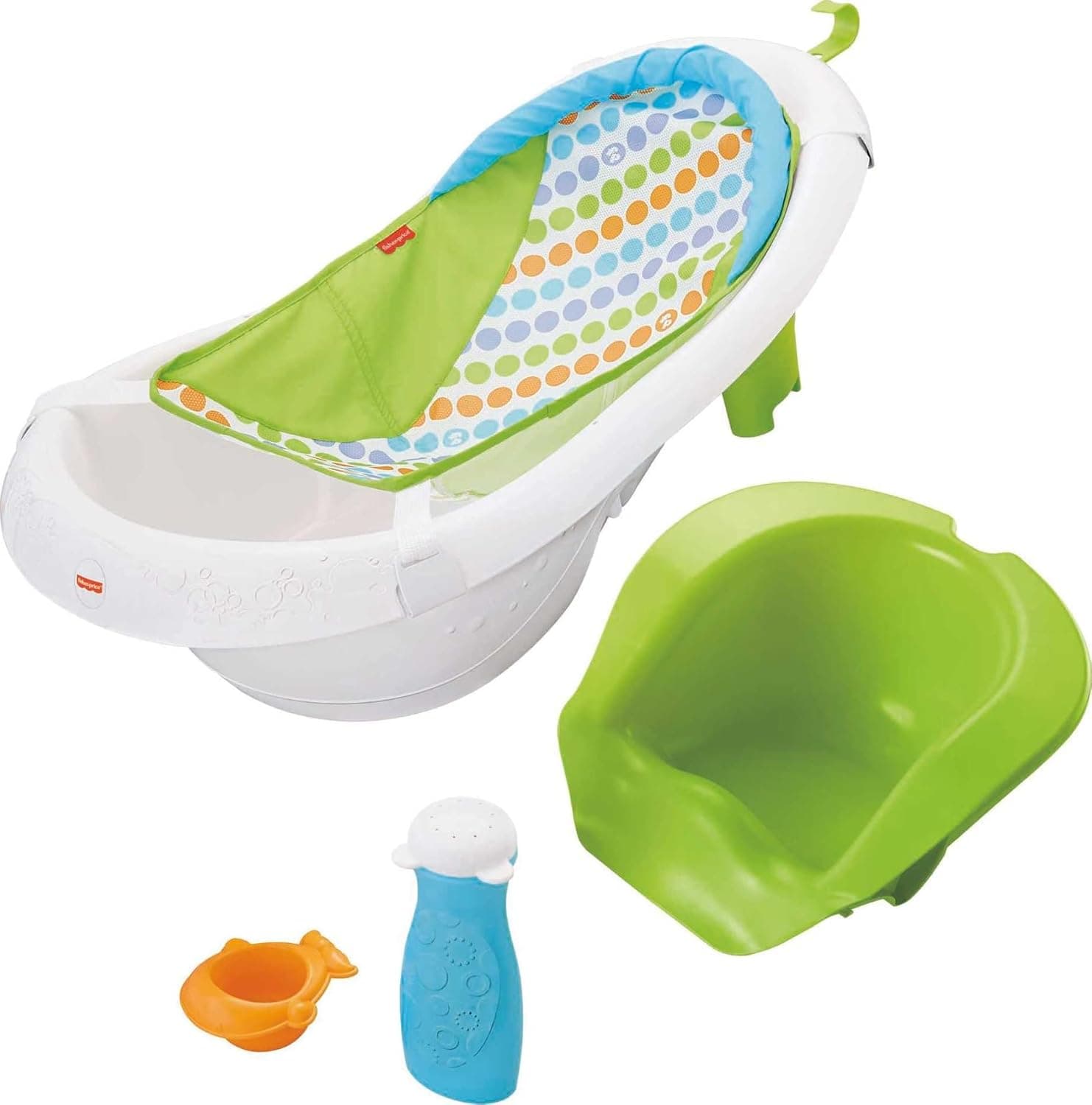 Fisher-Price Baby to Toddler Bath 4-in-1 Sling 'n Seat Tub with Removable Infant Support, Green