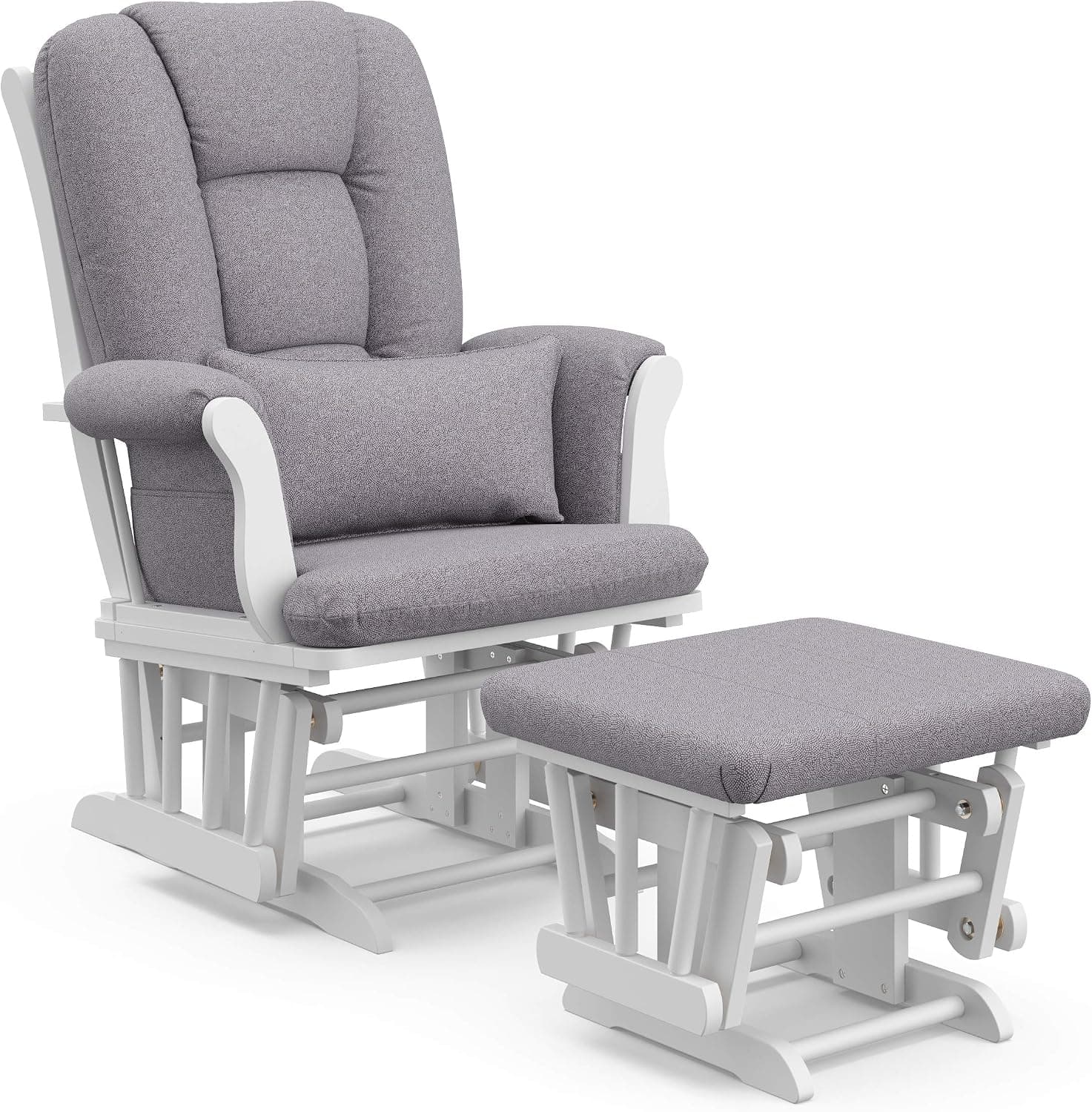 Storkcraft Tuscany Custom Glider and Ottoman with Lumbar Pillow, White with Slate Gray Swirl