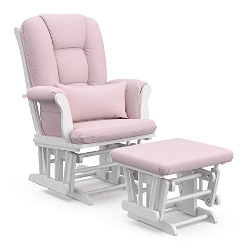 Storkcraft Tuscany Glider and Ottoman with Lumbar Pillow, White/Pink Swirl