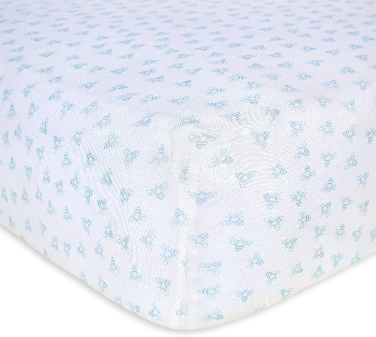 Burt's Bees Baby Fitted Crib Sheet, Boys & Unisex 100% Organic Cotton for Standard Crib, Sky Blue Honeybee
