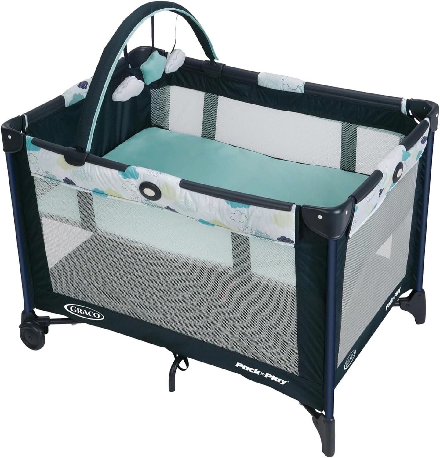 Graco Pack and Play On The Go Playard, Stratus, Portable Travel Baby Playpen with Bassinet