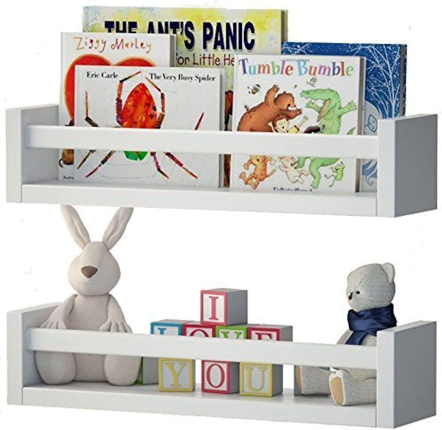 Wallniture Utah Set of 2 Nursery Room Decor Wood Floating Wall Shelves, White Baby Room Storage