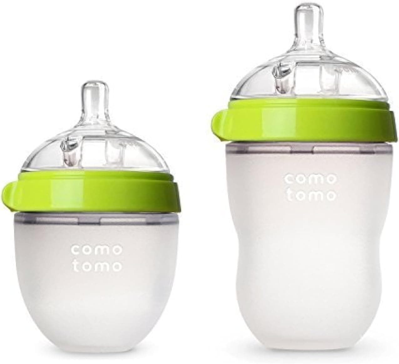 Comotomo Natural Feel Baby Bottle Bundle, 5oz + 8oz, Soft Silicone Anti-Colic, Green
