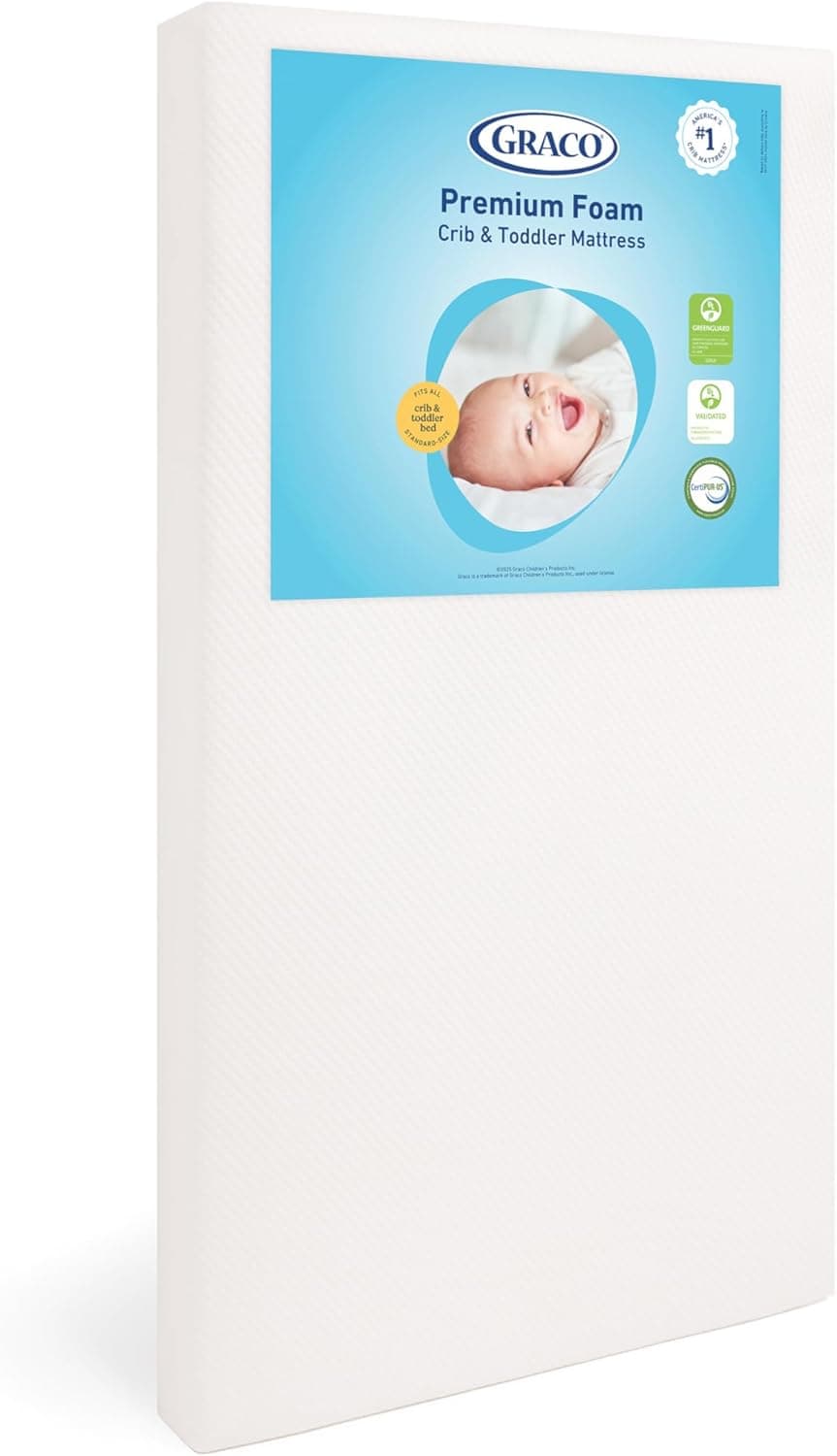 Graco Premium Foam Crib & Toddler Mattress, GREENGUARD Gold Certified, Washable Waterproof Cover