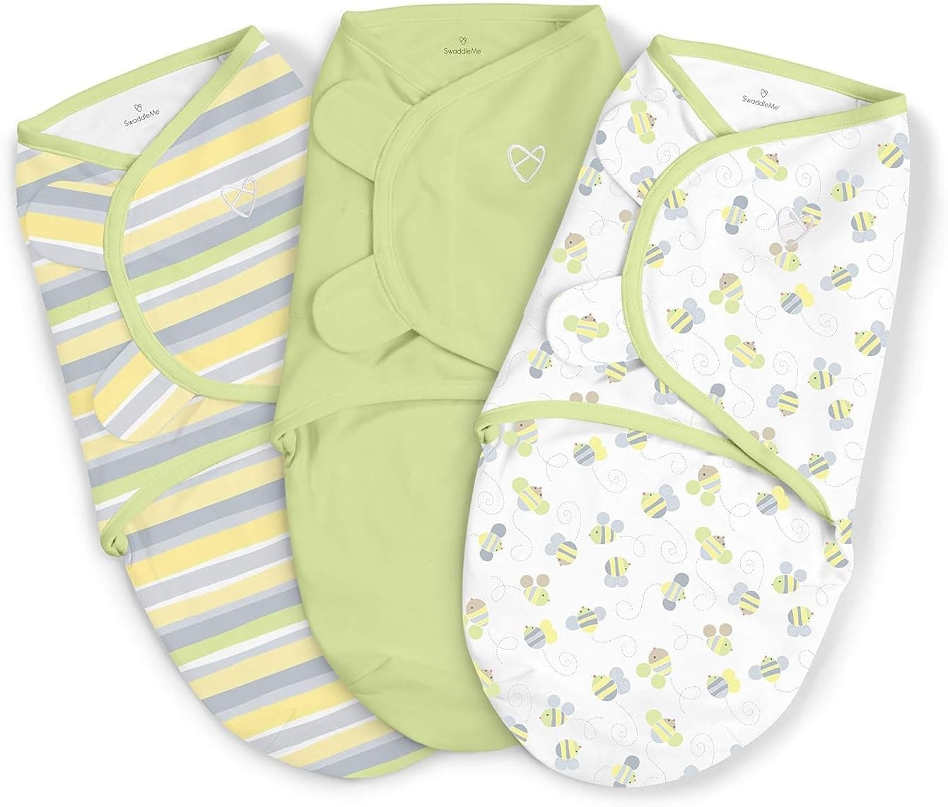 SwaddleMe by Ingenuity Original Swaddle, 100% Cotton, Calms Startle Reflex, 0-3 Months, 3-Pack, Busy Bees