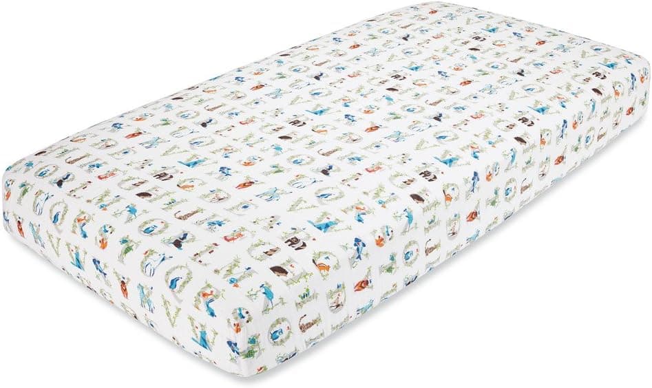 aden + anais Crib Sheet, 100% Cotton Muslin, Super Soft, Breathable, Tailored Snug Fit, Paper Tales