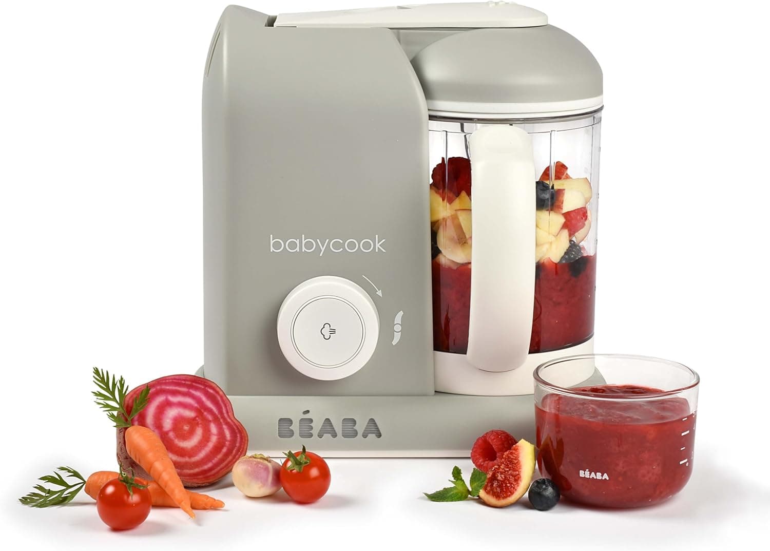 BEABA Babycook Solo 4 in 1 Baby Food Maker, Processor Steamer and Blender, 1,100 mL/37 oz, Auto Steam Cooking, Cloud