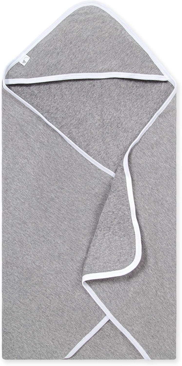 Burt's Bees Baby Infant Single Ply Hooded Towel, 100% Organic Cotton, Heather Grey