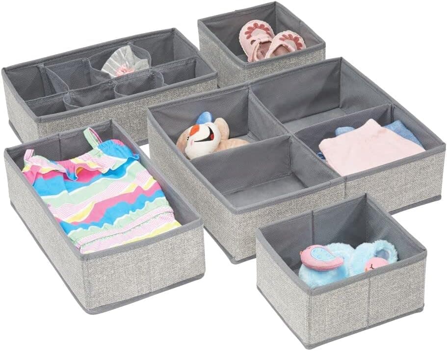 mDesign Set of 5 Nursery Storage Boxes, Baby and Nappies Storage Boxes, Multi-Compartment Box, Grey