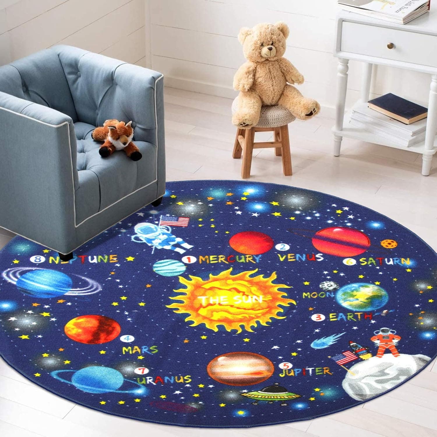 HEBE 5ft Round Kids Play Rug ABC Alphabet Nursery Rug for Bedroom Playroom Non Slip Educational Playmat