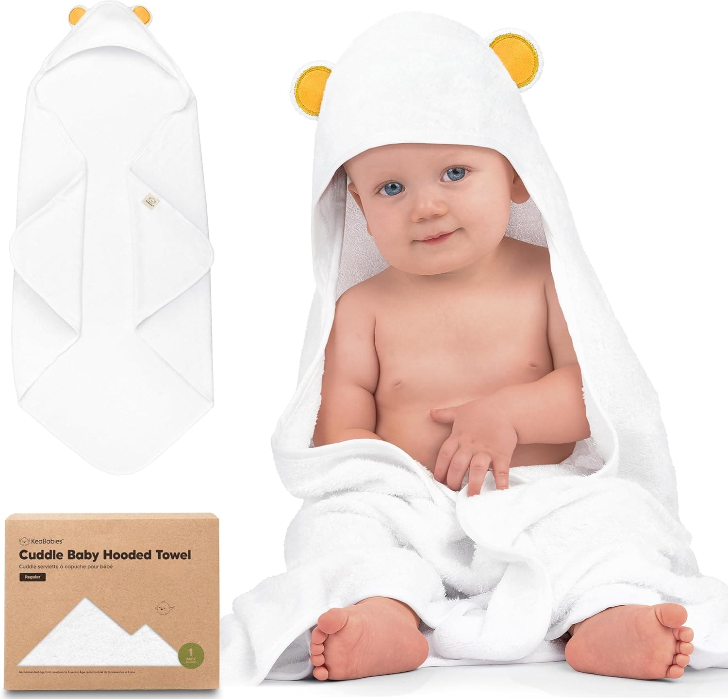 KeaBabies Hooded Baby Towel for Newborn, Viscose from Bamboo, Large Bath Towel with Hood, Bear