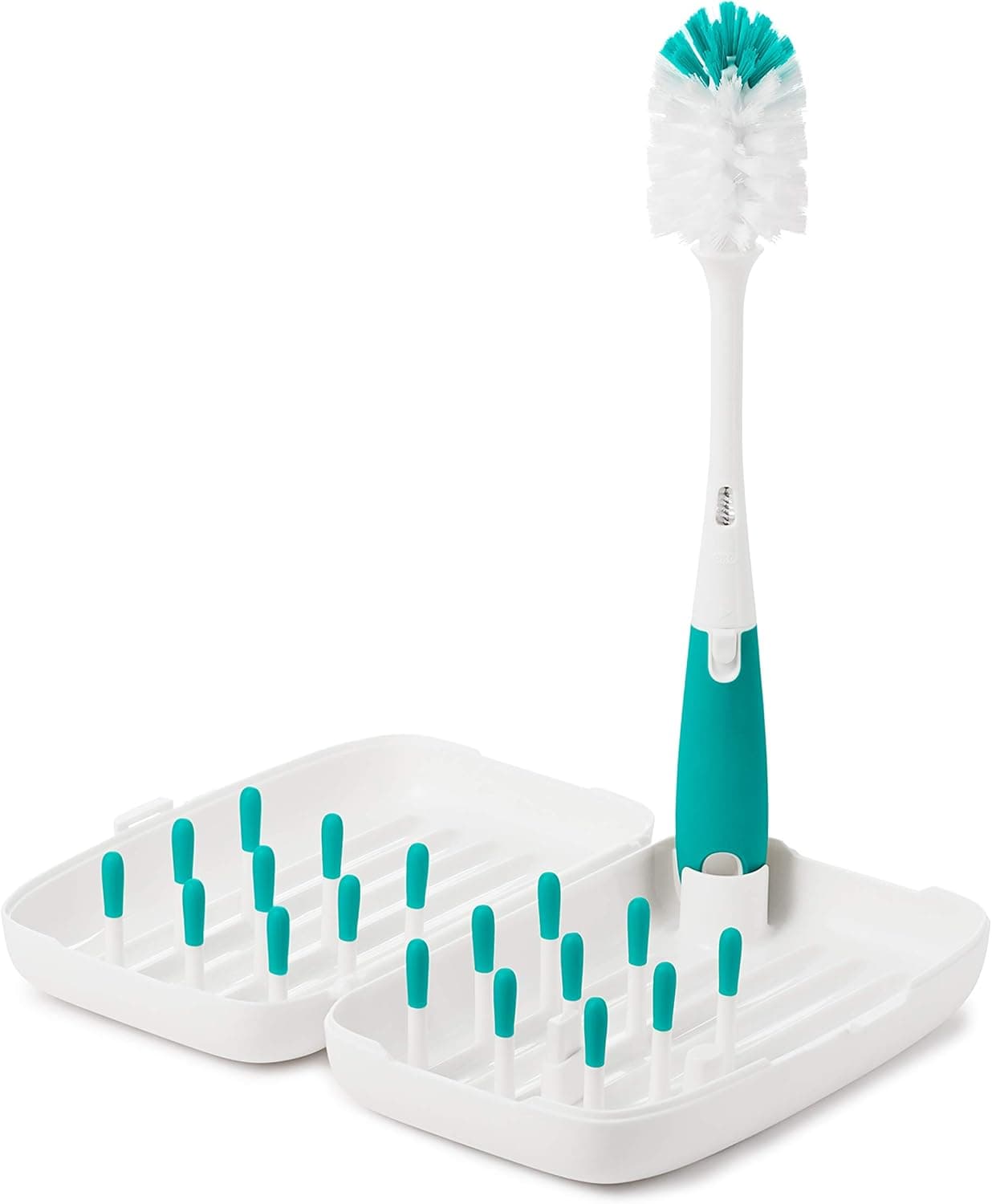 OXO Tot On-the-Go Drying Rack with Bottle Brush, Teal, Portable Travel Drying Rack