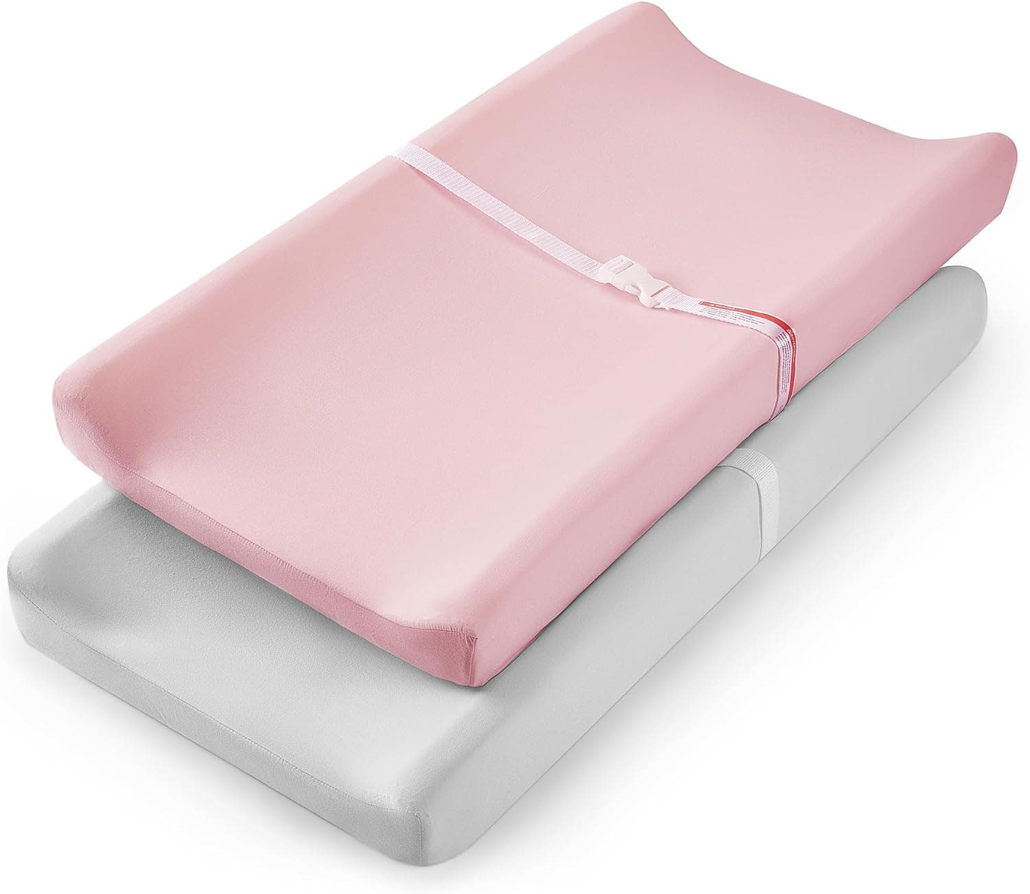 TILLYOU Changing Pad Cover Set, Soft Jersey, Fits 32/34 x 16 Contoured Pad, Peachy Pink & Gray