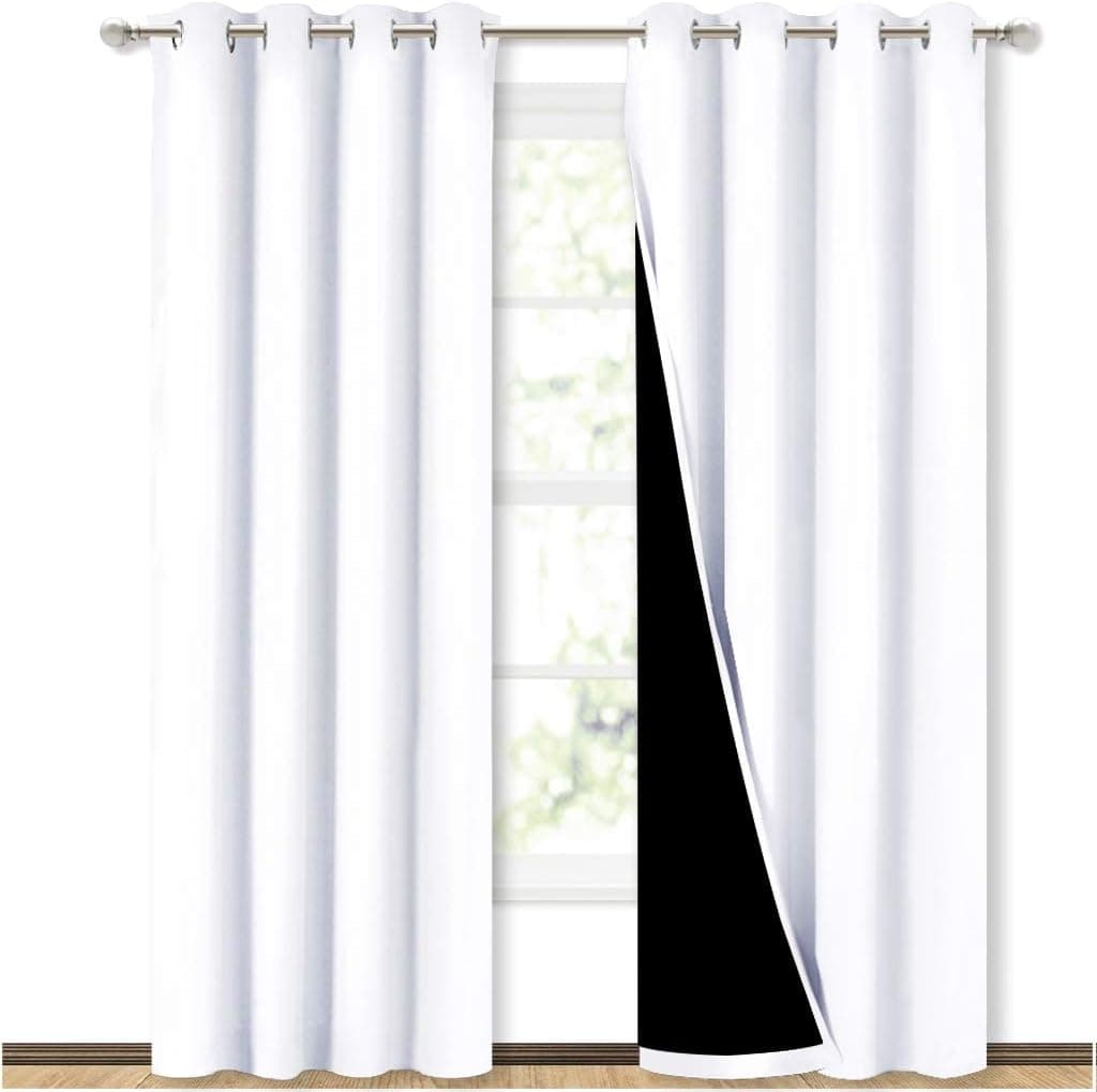 NICETOWN 100% Blackout Window Curtain Panels Full Light Blocking Black Liner Nursery, White, 84 inch