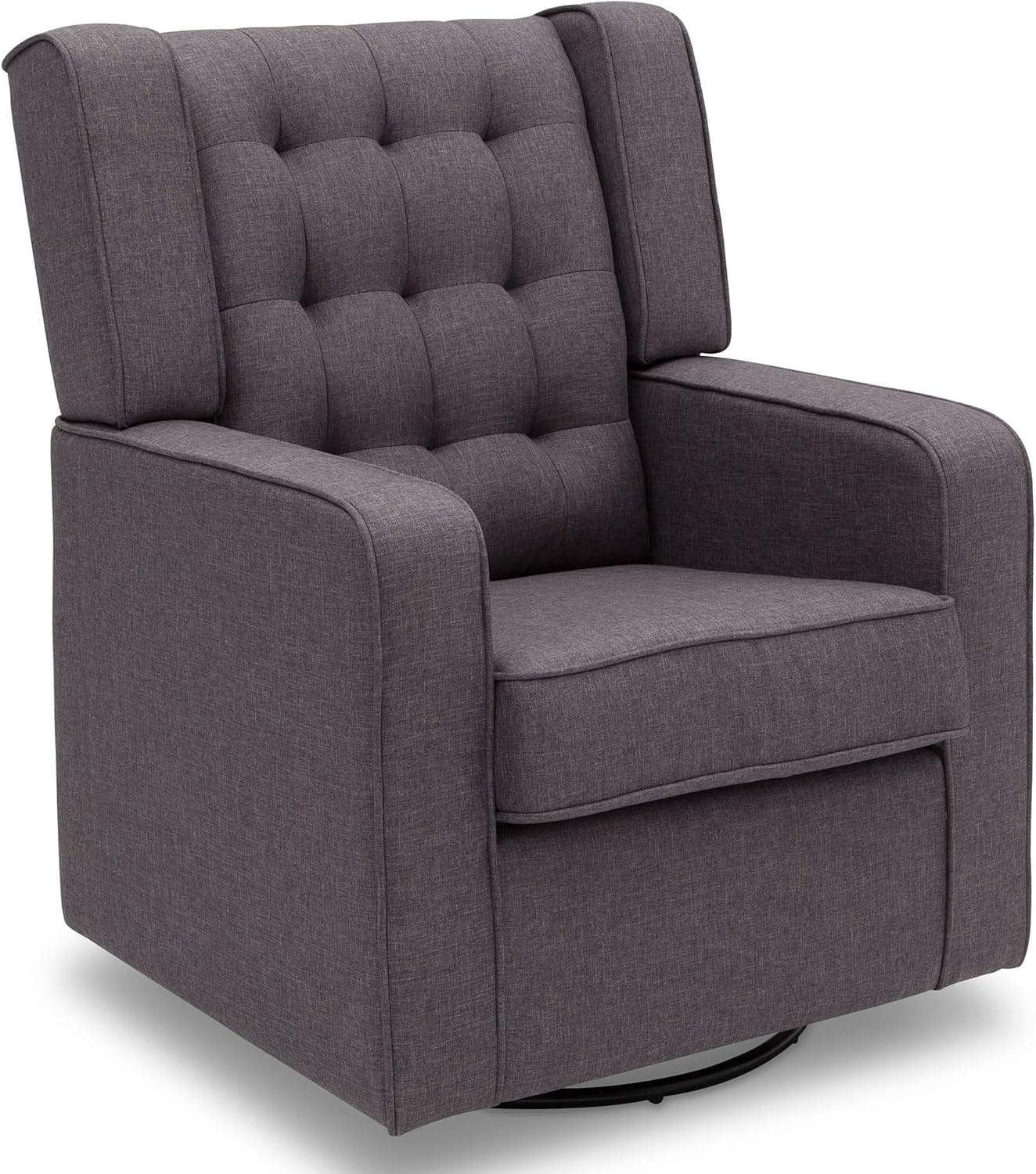 Delta Children Milan Upholstered Glider Swivel Rocker Nursery Chair, Sweet Grey, Tufted Back