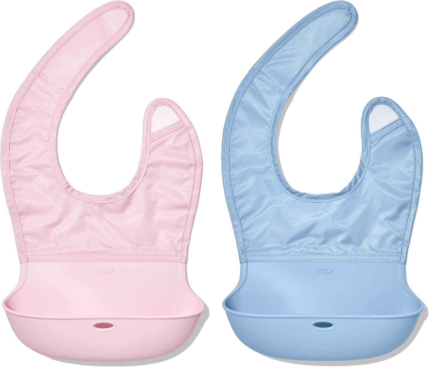 OXO Tot Roll-Up Bib 2-Pack Gray/Teal, Waterproof Silicone with Comfort-Fit Fabric Neck