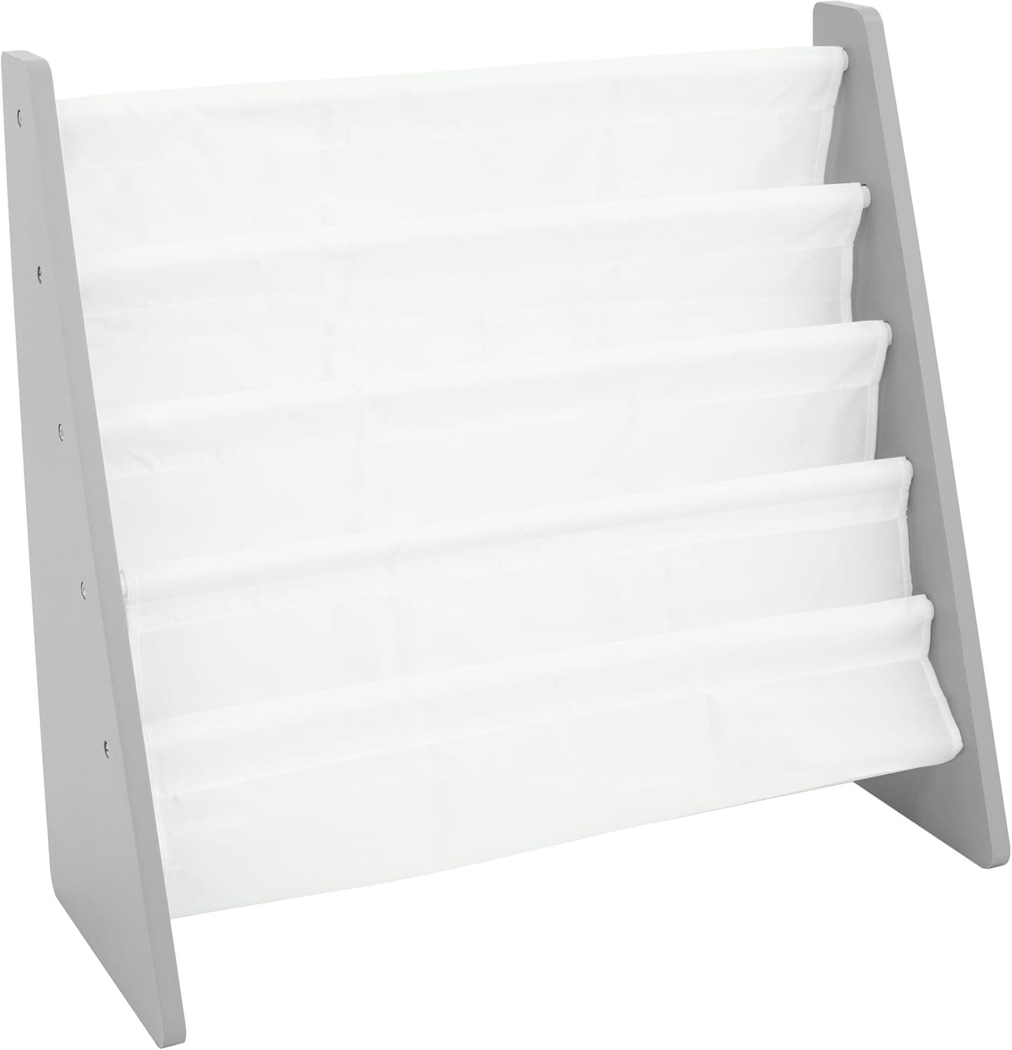 Humble Crew 4-Tier Kids Bookshelf, Grey Wood/White, Toddler Sling Book Rack Nursery Bookcase