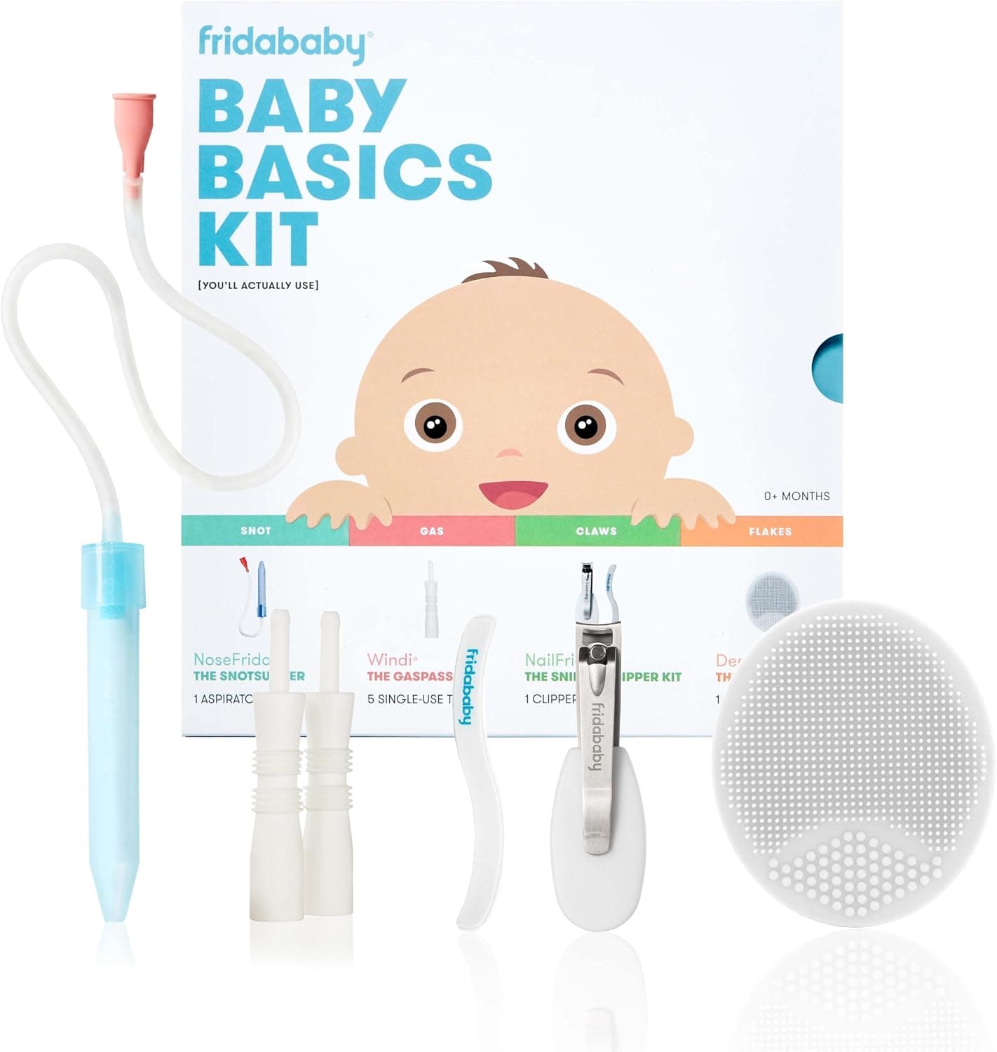 Frida Baby Basics Kit, 6pc Baby Essentials with Nasal Aspirator, NailFrida, Windi, DermaFrida Brush