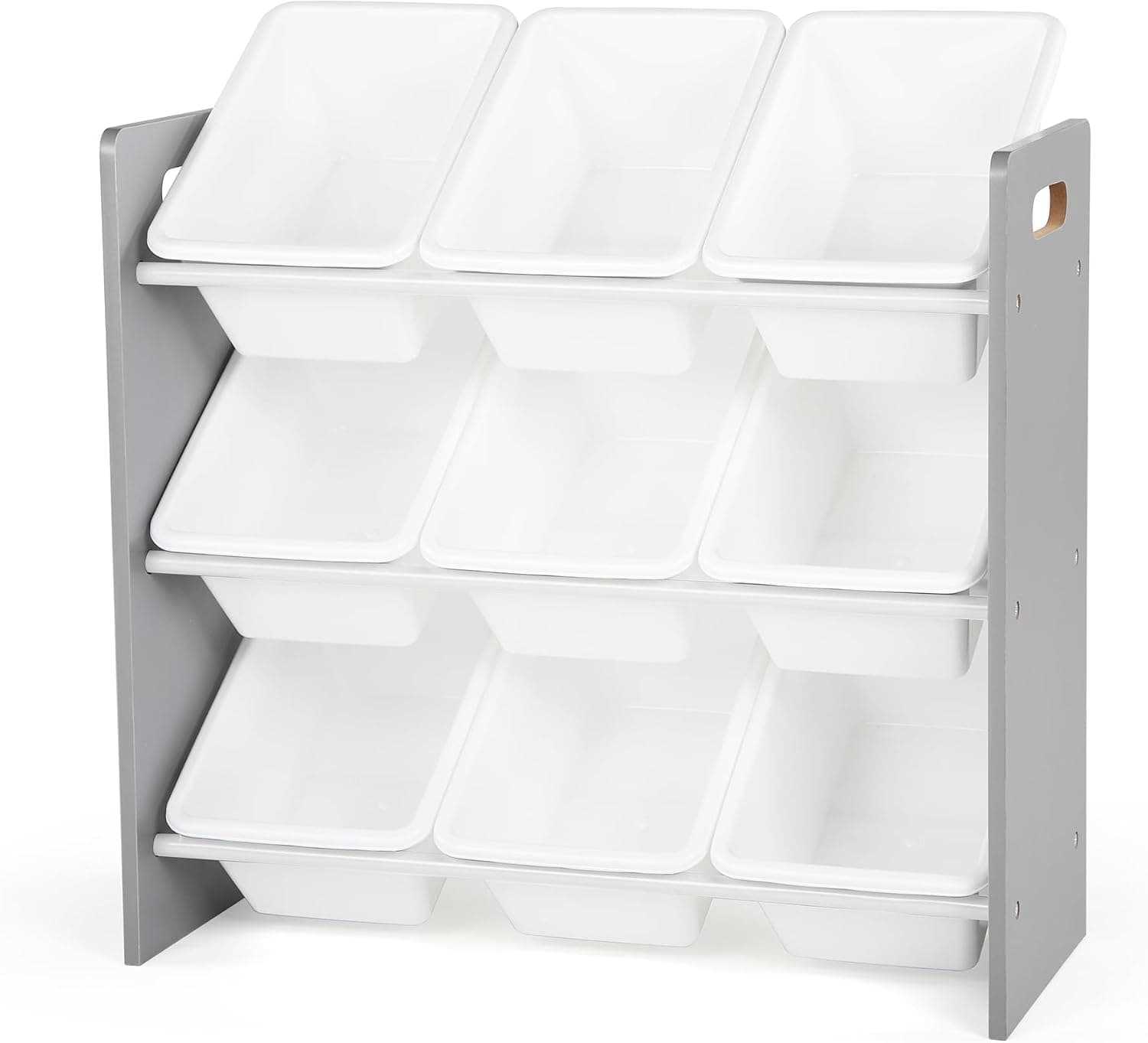 Humble Crew 9-Bin Toy Organizer, Inspire Grey with White Plastic Bins, 3-Tier Nursery Storage