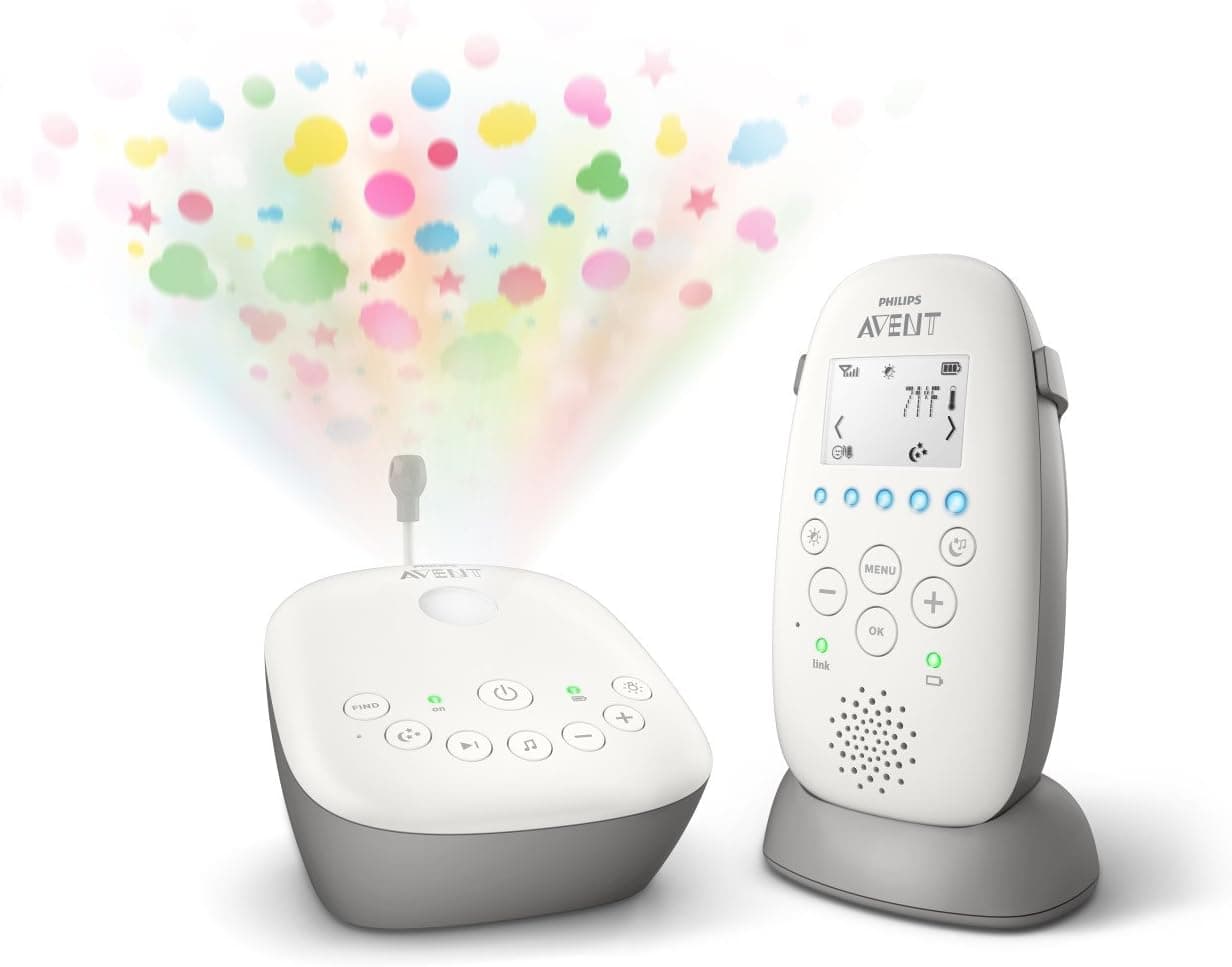 Philips Avent DECT Audio Baby Monitor with Starry Night Projector, 1000ft Range, SCD730/86