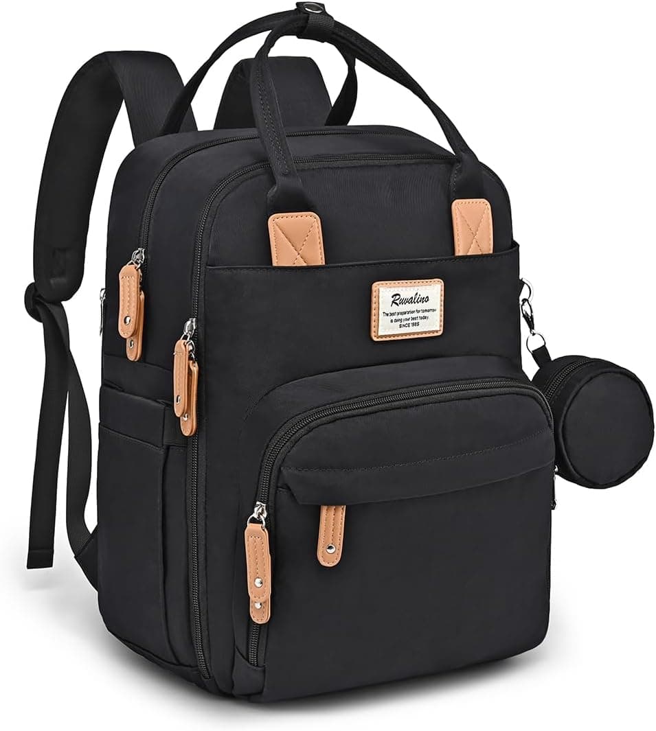 RUVALINO Diaper Bag Backpack, Multifunction Travel Maternity Changing Bags, Waterproof, Black