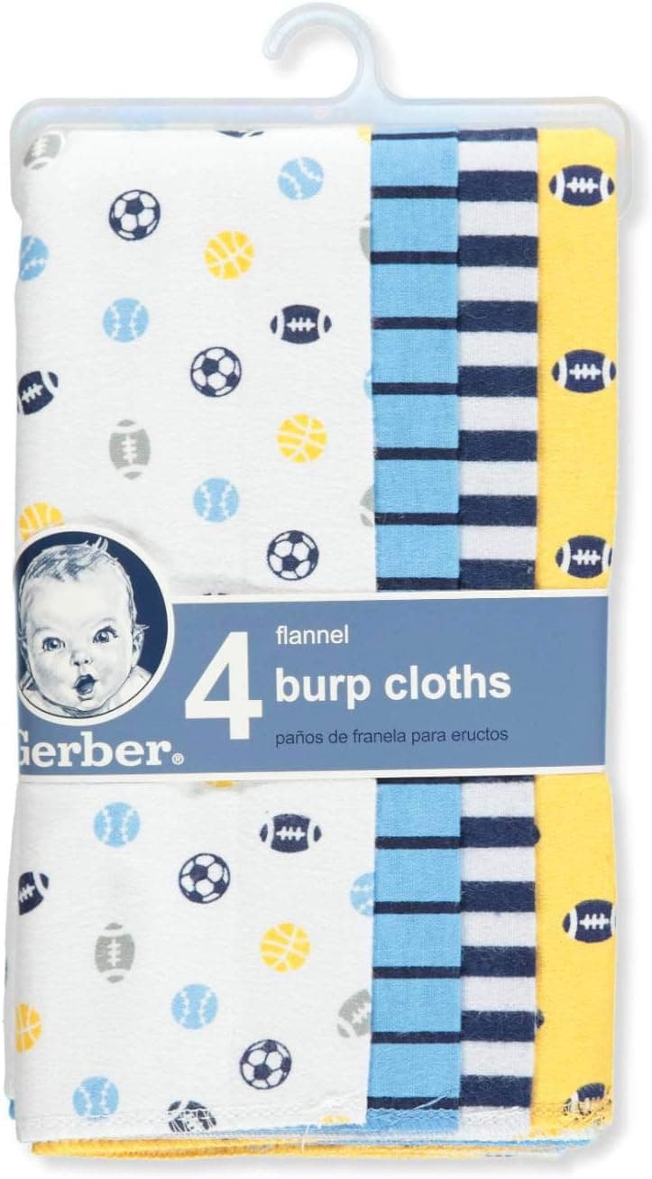 Gerber Baby Boys' 4-Pack Flannel Burp Cloth, 100% Cotton, Soft and Absorbent