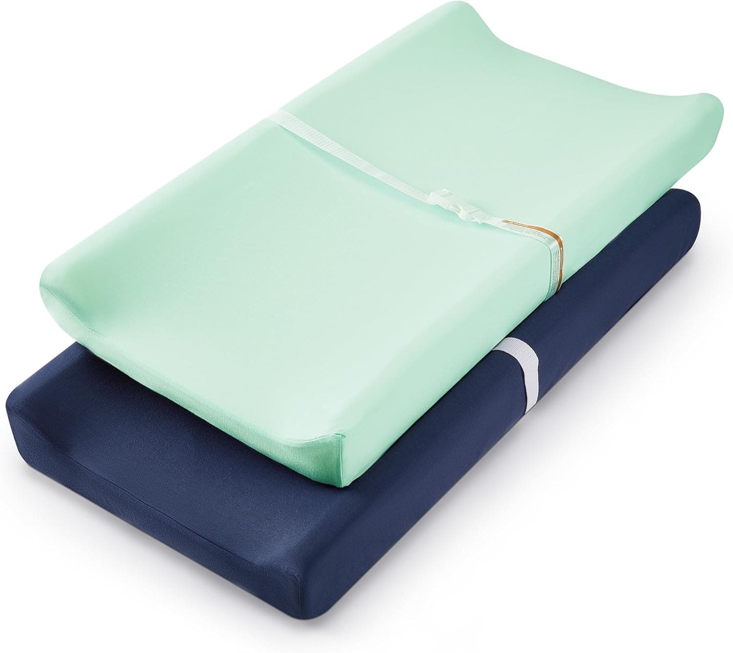 TILLYOU Changing Pad Cover Set, Soft Jersey Material, Fits 32/34 x 16 Pad, Navy Blue & Lt Green