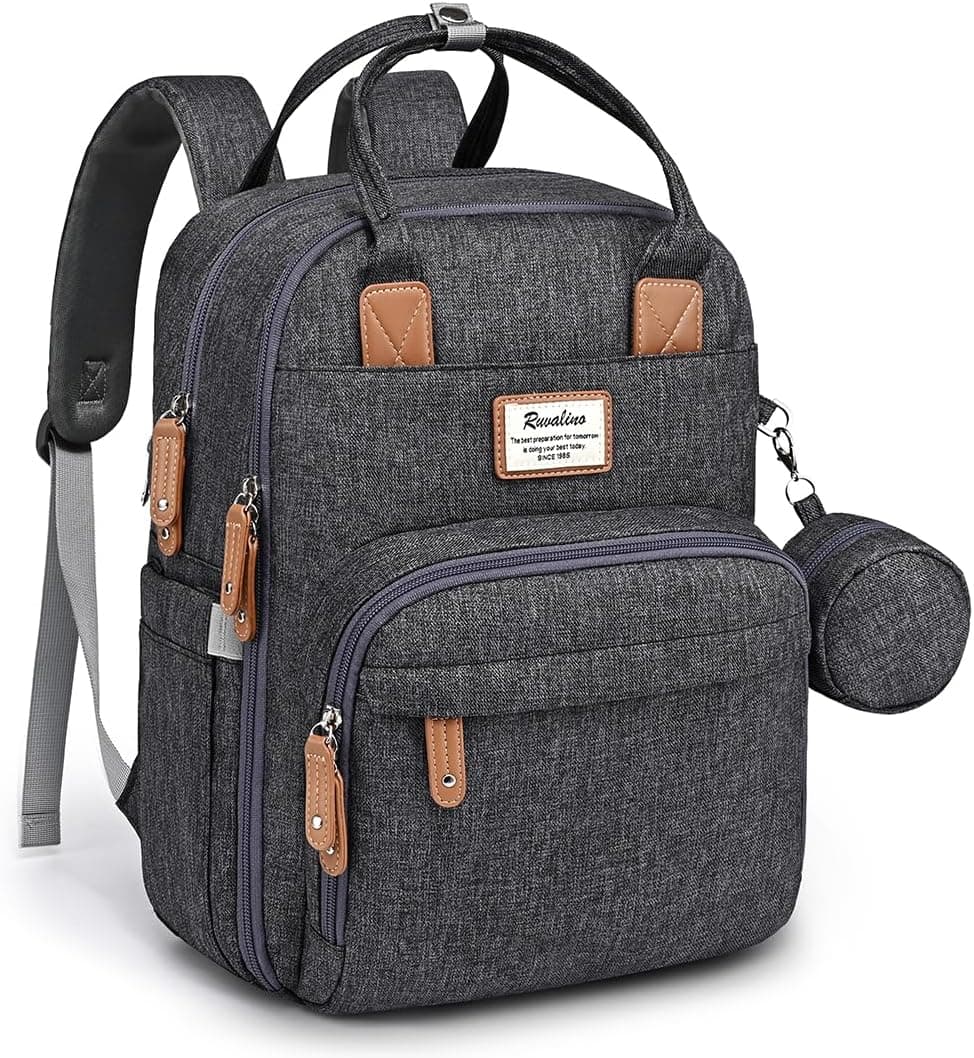 RUVALINO Diaper Bag Backpack, Multifunction Travel Maternity Changing Bags, Waterproof, Dark Gray