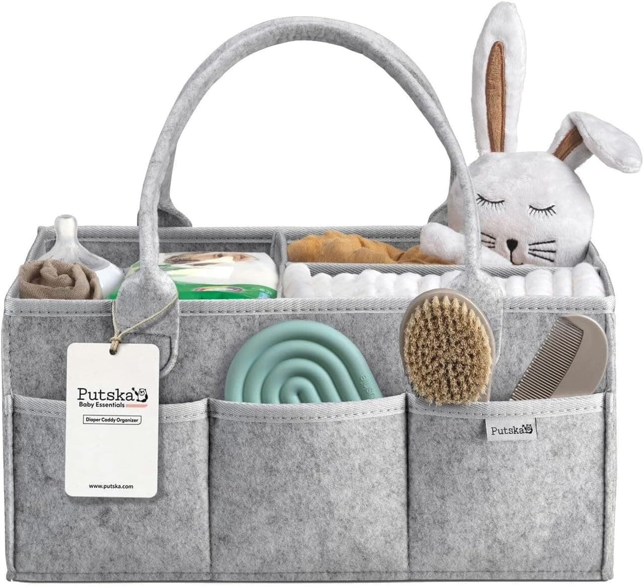 PUTSKA Baby Diaper Caddy Organizer, Nursery Storage Basket, Newborn Essentials, Grey, Large