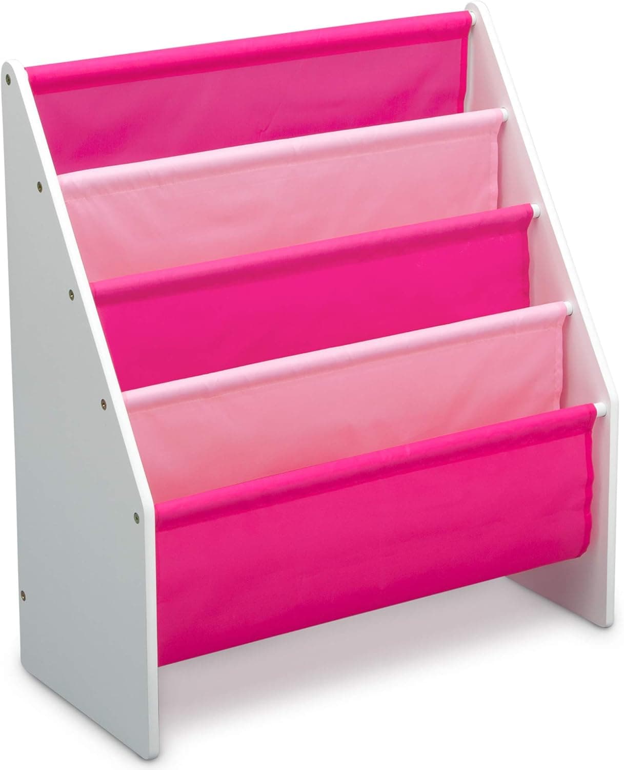 Delta Children Sling Rack Bookshelf for Kids, White/Pink, Greenguard Gold Certified Book Display