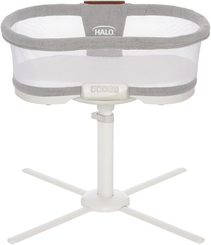 HALO BassiNest Luxe Swivel Sleeper, Dove Grey Tweed - Vibrations, White Noise, Nightlight