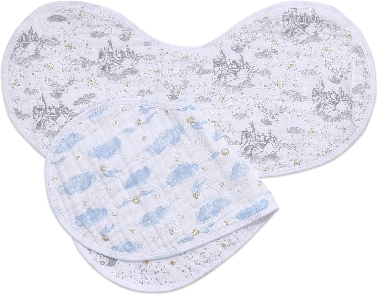 aden + anais Cotton Muslin Burpy Bib, Multi-Use Absorbent 4-Layer Burp Cloth and Baby Bib, 2-Pack, Harry Potter