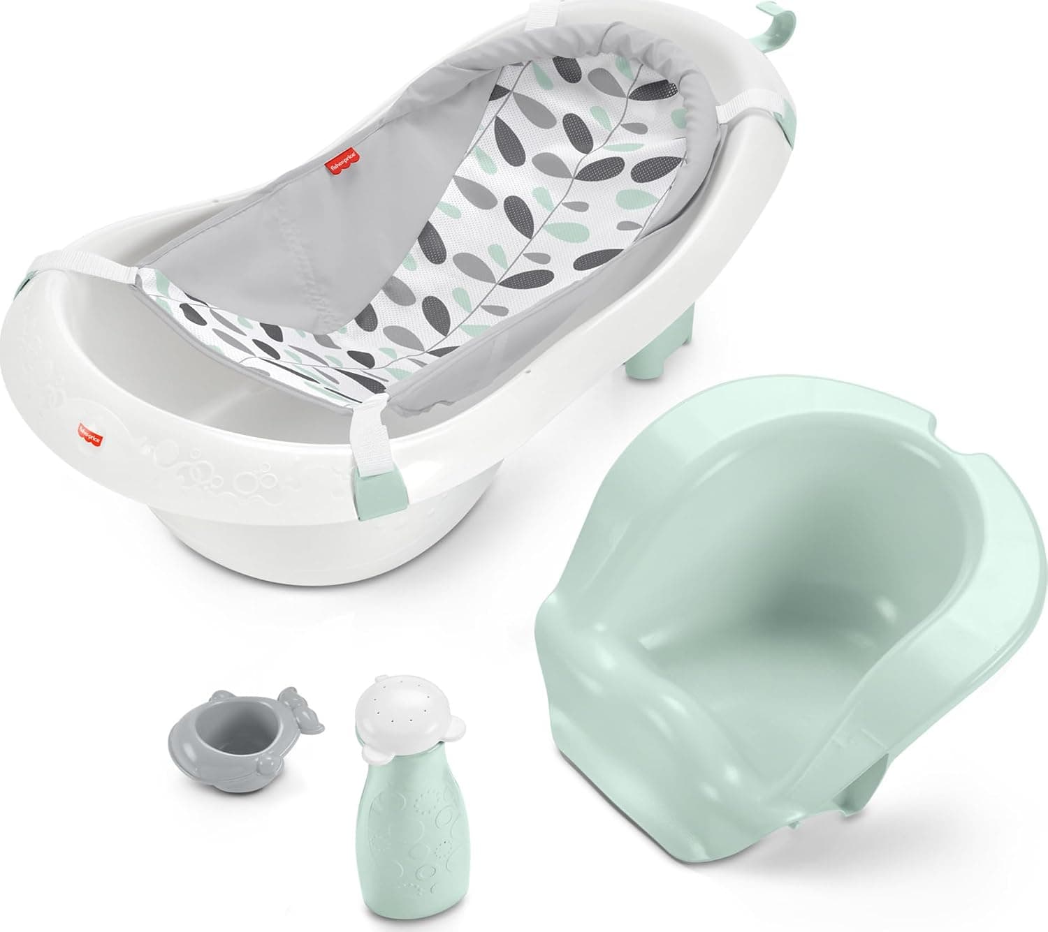 Fisher-Price Baby to Toddler Bath 4-in-1 Sling 'n Seat Tub with 2 Toys, Climbing Leaves