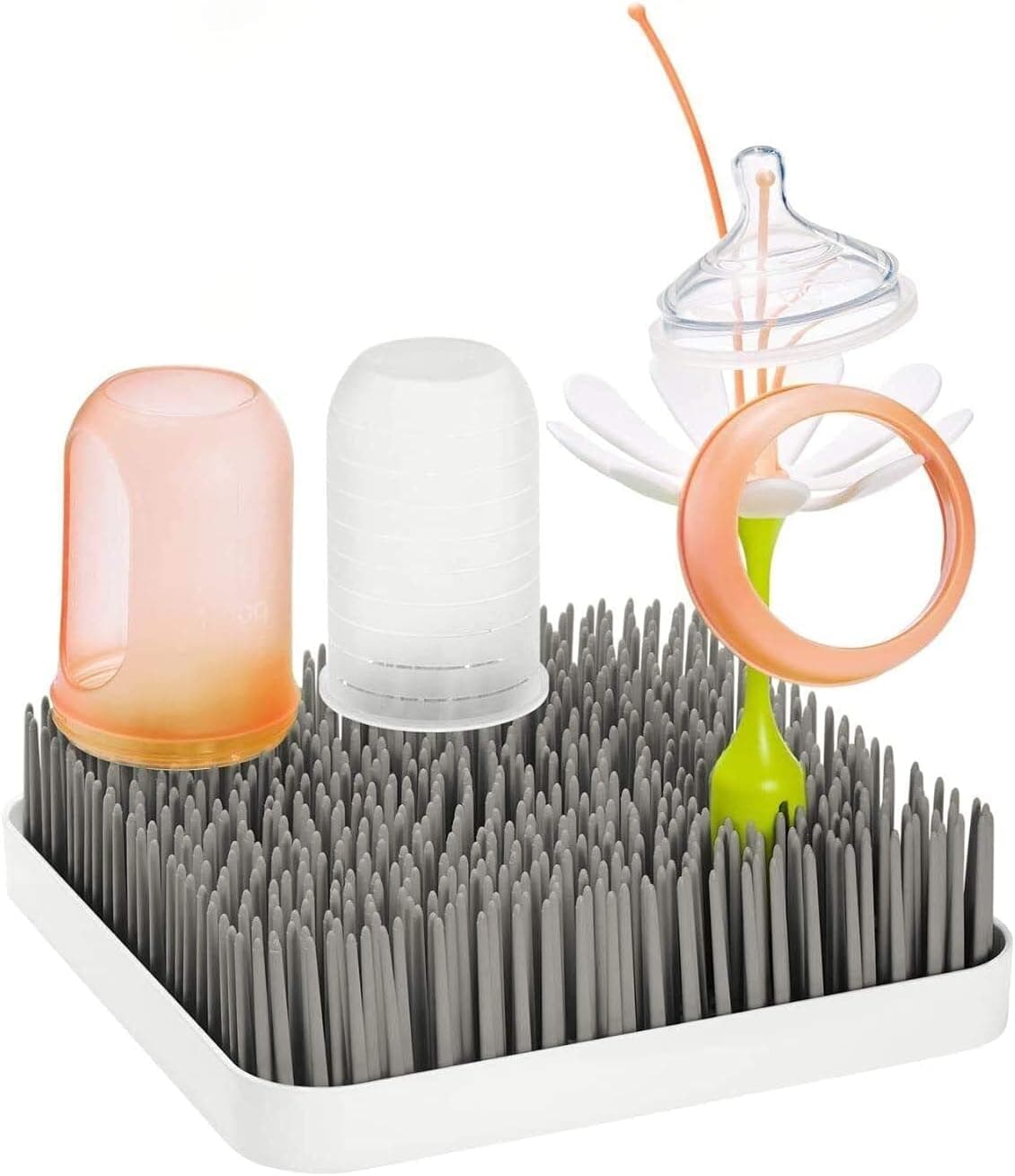 Boon Grass Plastic Drying Rack, Modern Countertop Baby Bottle Organizer, Gray