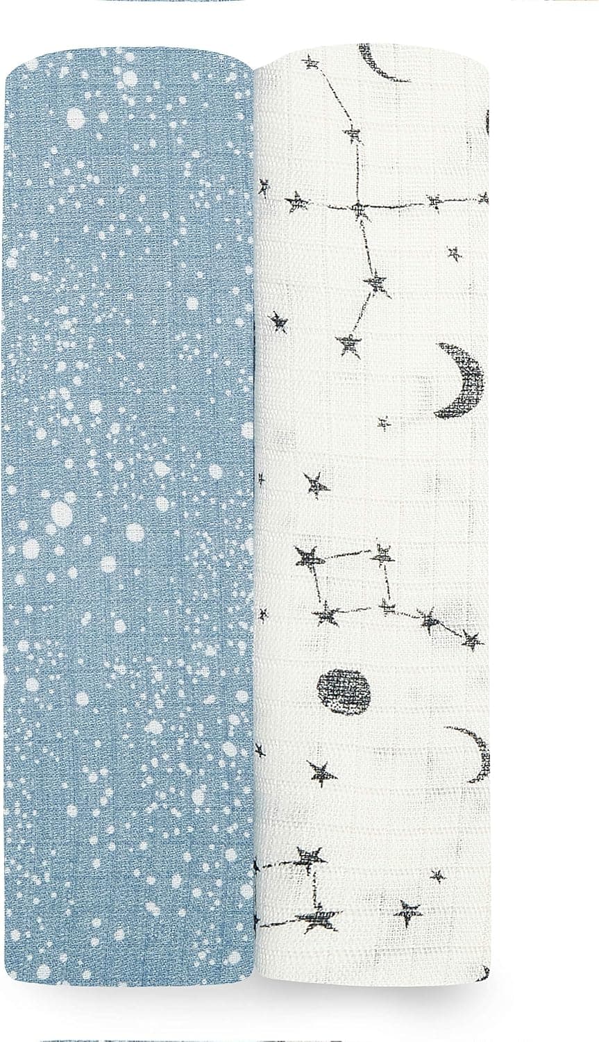 aden + anais Essentials Silky Soft Swaddle Baby Blanket, 100% Bamboo Viscose Muslin, 2 Pack, Cosmic Galaxy