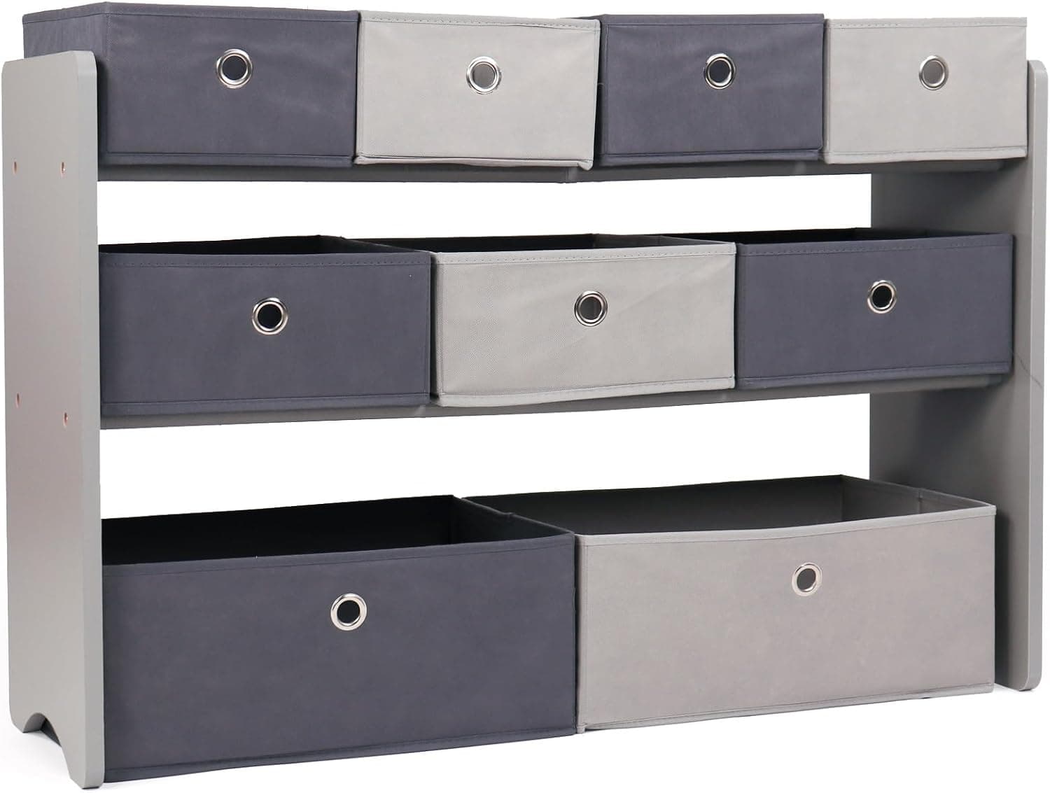 Humble Crew Toy Storage Organizer with 9 Removable Fabric Bins, Light Grey/Grey, 3-Tier Playroom