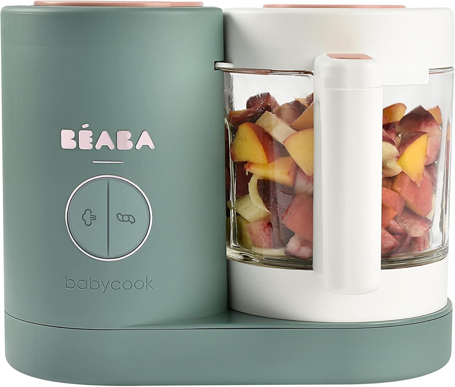 BEABA Babycook Neo Baby Food Maker, Glass Bowl Processor, 4 in 1 Steam Cook & Blender, 5.5 Cup Capacity, Eucalyptus