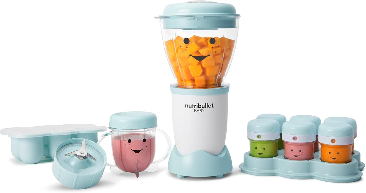 NutriBullet NBY-50100 Baby Complete Food-Making System, 32-Oz, White/Blue/Clear, 18-Piece Steam Blend Store Set
