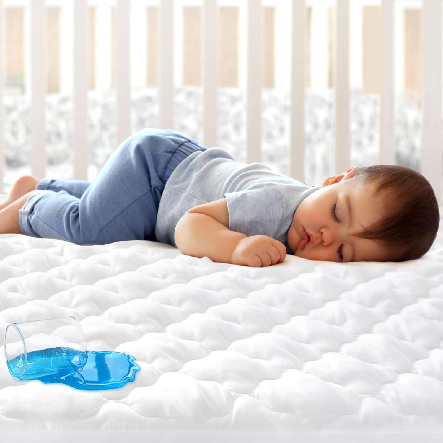 Crib Mattress Protector Sheets, Fitted Waterproof Pad Cover, Noiseless Machine Wash Quilted, 52x28