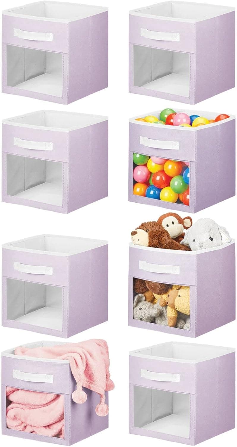 mDesign Fabric Nursery Playroom Closet Storage Organizer Bin, Jane Collection, 8 Pack, Lt. Purple/White