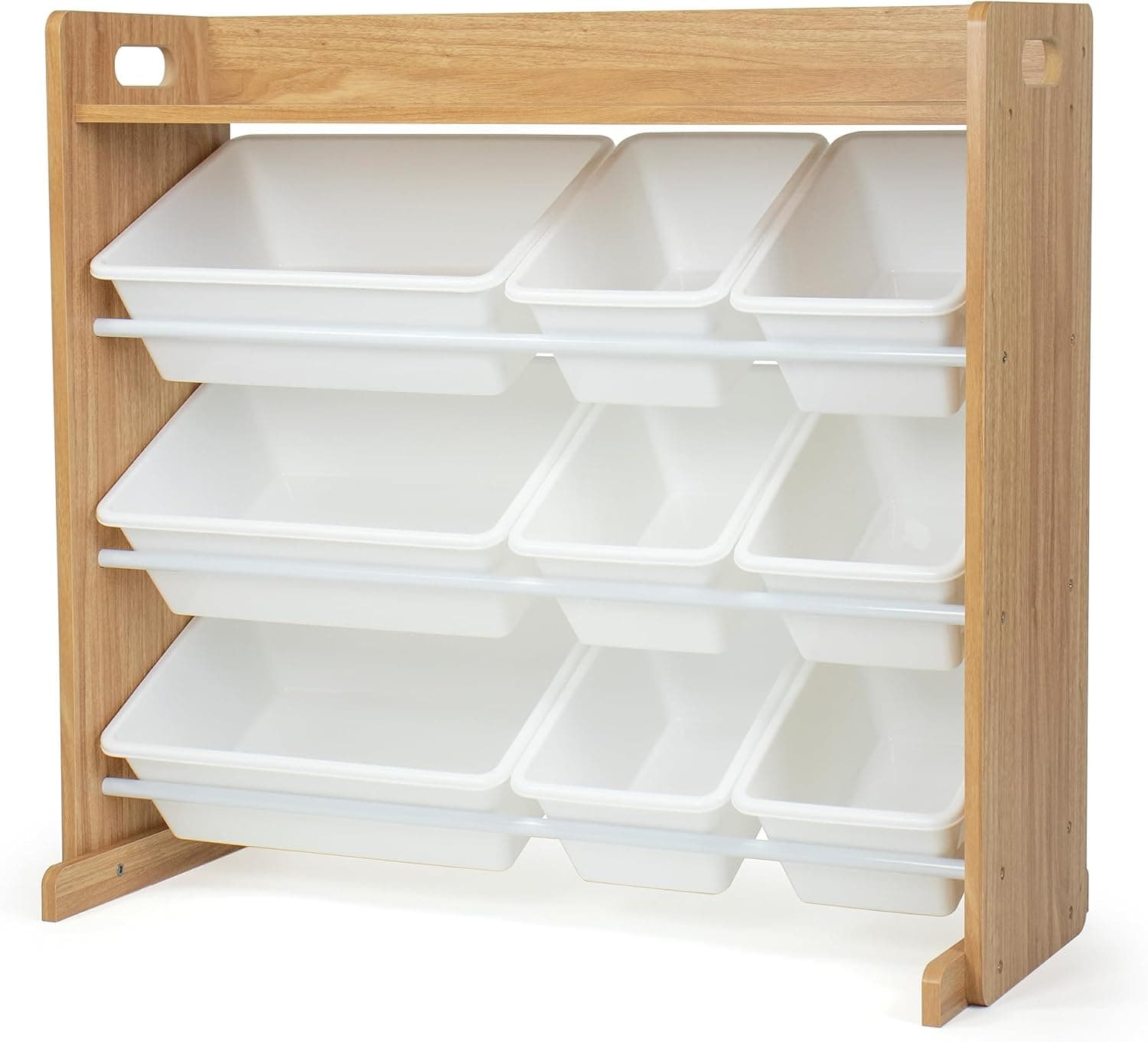 Humble Crew Toy Storage Organizer with Top Shelf and 9 Removable Bins, Natural/White Toy Rack