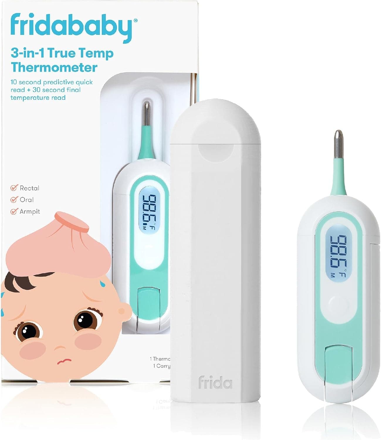 Frida Baby 3-in-1 Rectal, Underarm & Oral Thermometer for Kids, Digital, Includes Carrying Case