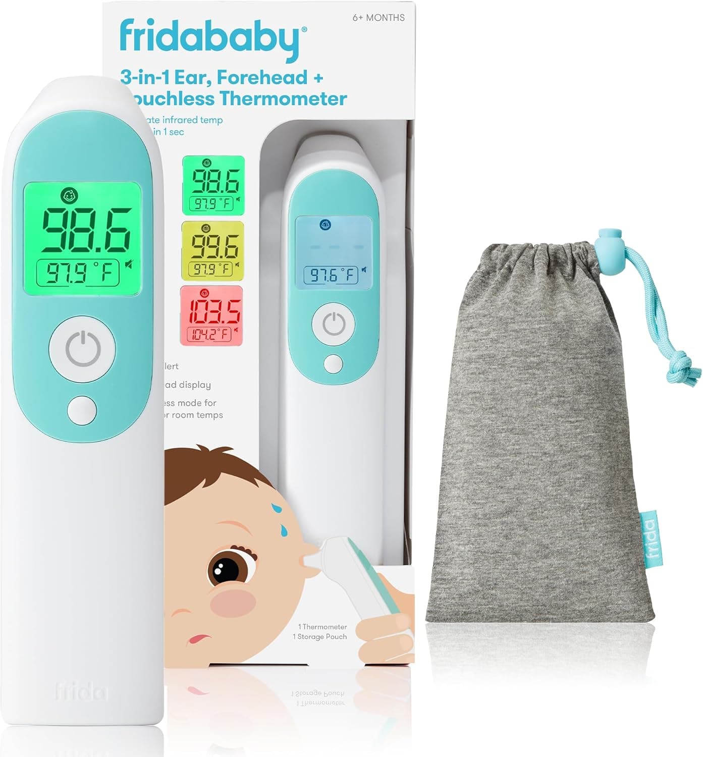 Frida Baby Thermometer, 3-in-1 Infrared for Ear, Forehead & Touchless, Fever Thermometer for Baby