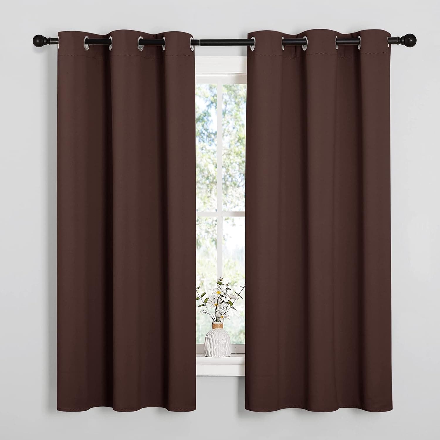 NICETOWN Nursery Essential Thermal Insulated Grommet Blackout Curtains, Chocolate Brown, 42x63 Pair